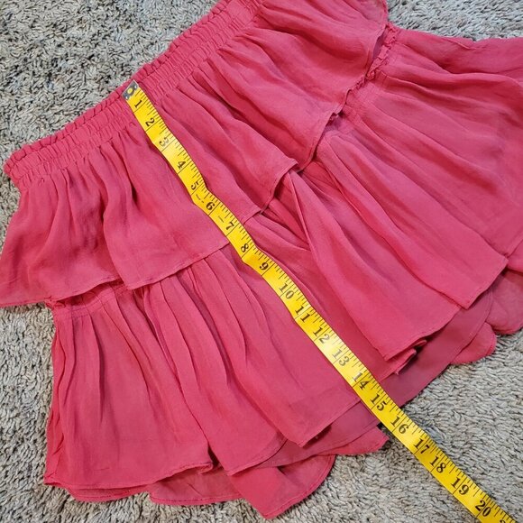Cutie Pink/Red LoveShackFancy Silk Ruffle Tiered Y2K Mini Micro Skirt - XS - Picture 5 of 6